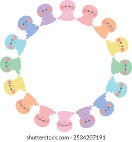 Cute green snake illustration　circle
