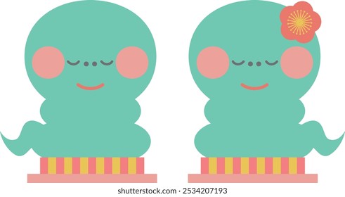 Cute green snake illustration　greeting