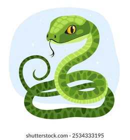 Cute green snake. Animal zodiac cartoon character, mascot, symbol of the year. New Year of the Snake, Lunar New Year or Chinese New Year. Illustration for greeting card, print.