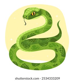 Cute green snake. Animal zodiac cartoon character, mascot, symbol of the year. New Year of the Snake, Lunar New Year or Chinese New Year. Illustration for greeting card, print.