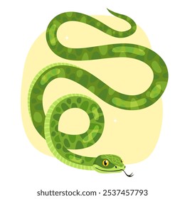 Cobra verde bonita. Personagem do desenho animado do zodíaco animal, mascote, símbolo do ano. Ano Novo da Cobra, Ano Novo Lunar ou Ano Novo Chinês. Ilustração para cartão de saudação, imprimir.