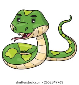 Cute green snake cartoon illustration sticking out its tongue.