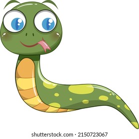 Cute green snake in cartoon style illustration