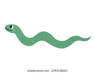 Cute green snake in cartoon style isolated on white background. Funny character for kids design. Vector illustration