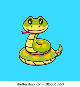 Cute Green Snake Cartoon Vector Icon Illustration. Animal Nature Icon Concept Isolated Premium Vector. Flat Cartoon Style