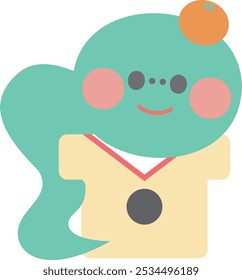 Cute green snake illustration(Kagami mochi)