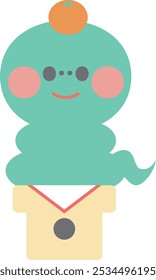 Ilustração de cobra verde bonito(Kagami mochi)