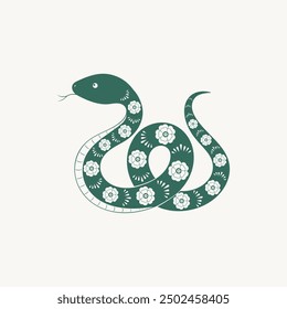 Cute green snake isolated on a white background. Symbol of the New Year 2025. Vector illustration