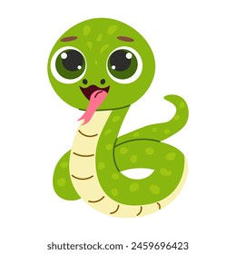 cute green snake on white background. Vector cartoon illustration