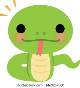 Cute green snake put out the tongue