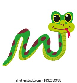 cute green snake with red spots, vector illustration