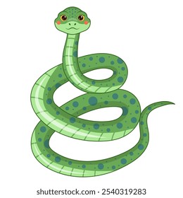 Cobra verde bonita. Répteis. Serpente isolada sobre fundo branco. Ilustração vetorial.