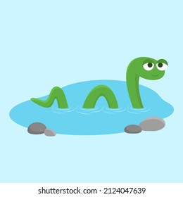 Cute green snake swimming in the lake or pond. Snake cartoon character. Flat style. Vector illustration