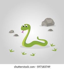 Cute Green Snake With Visible Split Tongue Vector