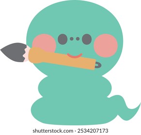 Cute green snake illustration　New Year's calligraphy