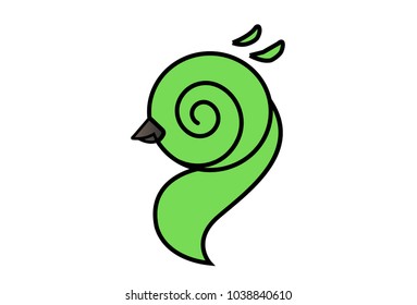 Cute Green Sparrow. Vector Illustration. Isolated on white background.