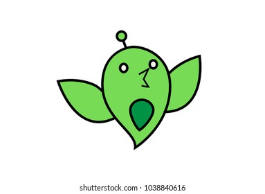 Cute Green Sparrow. Vector Illustration. Isolated on white background.