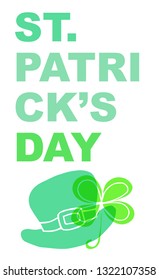 Cute Green St. Patrick's Day Poster, Card Greeting, or Shirt Design with Hat and Clover Leaf Icon. Vector Illustration for Graphic Design, Template, Background and more. 