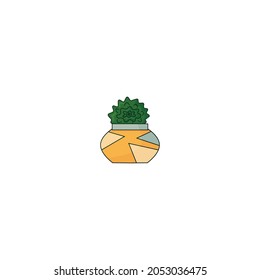 Cute green succulent in plant pot, vector illustration isolated on white. Web or print icon