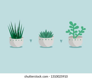 Cute green succulents illustration