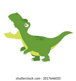 Cute Green Terex dinosaur will be open mouth on white background, For print, clothes, t shirt, child