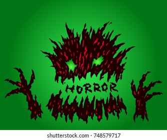 Cute green terrible stub monster. The horror genre. Scary halloween character. Vector illustration.