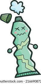 Cute green toothpaste character dying