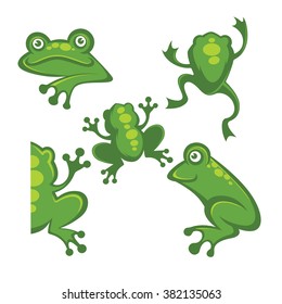 Cute green tree frog cartoon character Icons, symbols and emblems