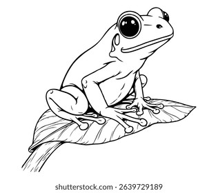 Cute green tree frog Illustration Coloring Book
