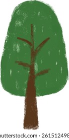 Cute green tree pastel color crayon watercolour kids illustration doodle png transparent clipart digital sticker cutout hand drawn children nature jungle forest design
