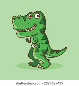 Cute Green T-Rex dinosaur Cartoon Vector Illustration. Dinosaur mascot vector illustration