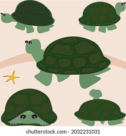 cute green turtle cartoon animal multiple personalities wild animals vector illustration