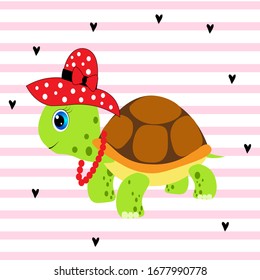 cute green turtle cartoon illustration