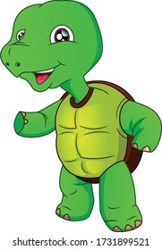 cute green turtle cartoon on a white background