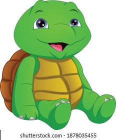 cute green turtle cartoon on a white background