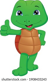 cute green turtle cartoon thumb up