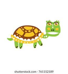 Cute green turtle character walking