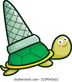 Cute green turtle with ice cream cone illustration