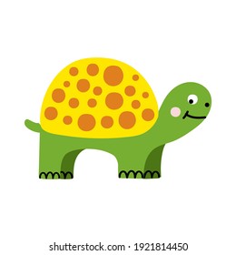 Cute green turtle isolated on white background. Cartoon vector illustration.