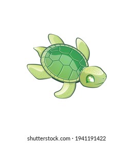 Cute Green Turtle Kawaii Illustration