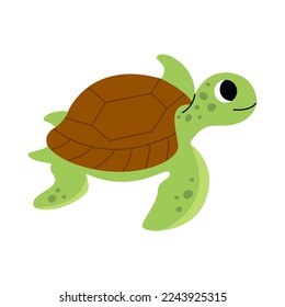 Una tortuga verde, un animal marino. Habitantes del mar, vida submarina en el océano. Mamíferos acuáticos infantiles impresos para guarderías, ropa infantil, afiches, postales, patrón. Vector de dibujos animados.