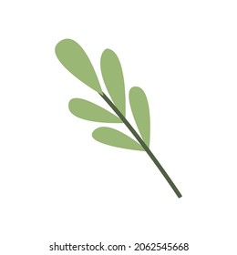 Cute green twig. Doodle style. Simple flat autumn icon. Stylized element, clipart, object, item, sticker for poster, card, banner, package design. For seasonal sale. 