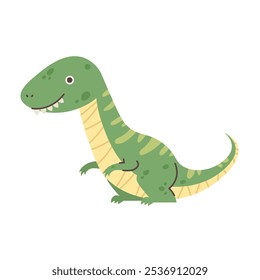 Lindo tiranosaurio verde sobre fondo blanco. Dibujo de dinosaurio para niños. carácter de Vector