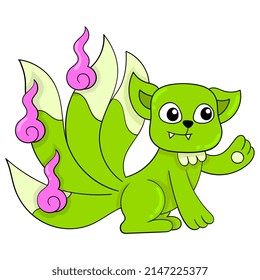 cute green weasel sitting cute face, vector illustration art. doodle icon image kawaii.