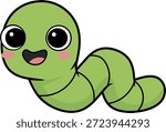 Cute green worm cartoon character with happy expression