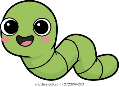 Personagem de desenho animado verme verde bonito com expressão feliz