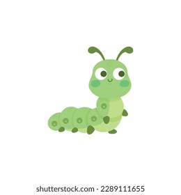 Cute green worm cartoon vector on a white background