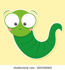 Cute green worm isolated. Back to school character smart catterpillar animal illustration. Good for clothes, gift sets, photos or motivation posters. Preschool education T shirt design.