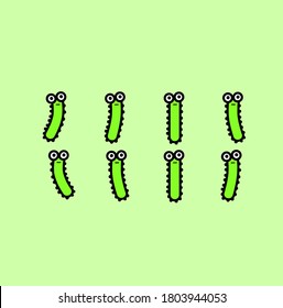 Cute green worm Sprite sheet animation for video games.