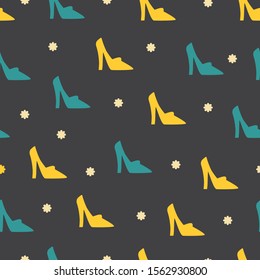 Cute Green and Yellow High Heels Vector Feminine Background Pattern